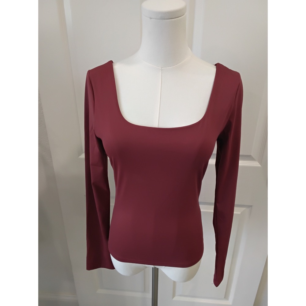NWT LC Lizette Collection Long Sleeve Square Neck Top Maroon Burgundy Size L